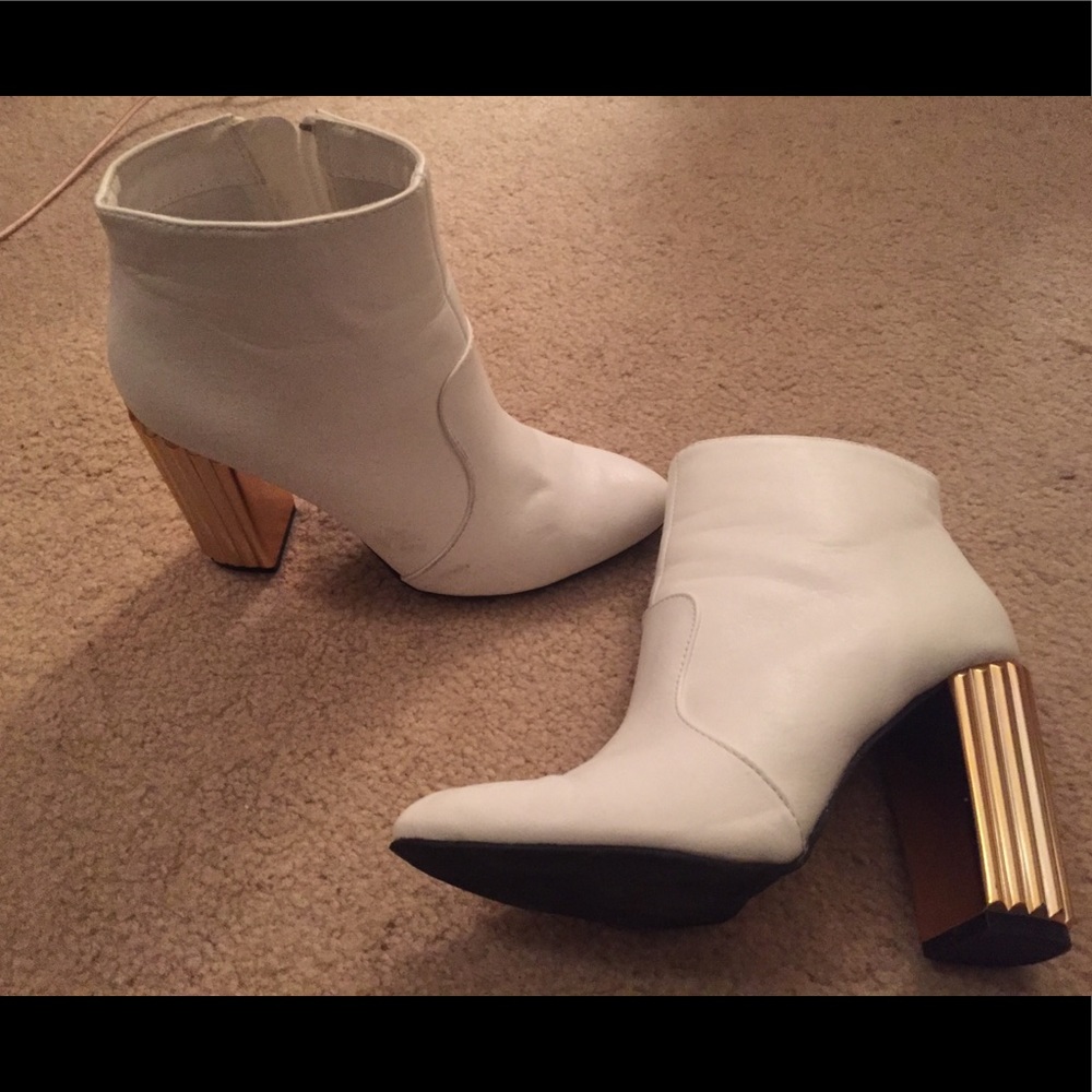 White booties with Gold Heel